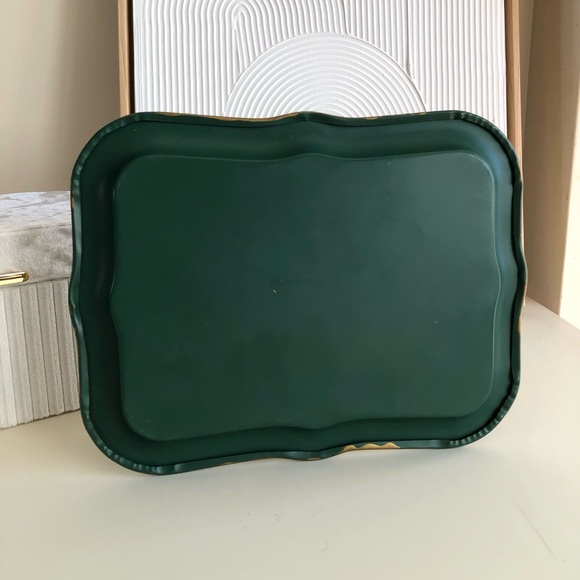 Vintage Toleware hand painted roses floral pink mauve green gold small tray - Picture 8 of 10